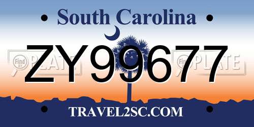 ZY99677 South Carolina License Plate