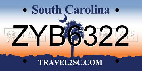 ZYB6322 South Carolina License Plate
