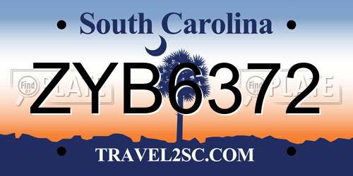 ZYB6372 South Carolina License Plate