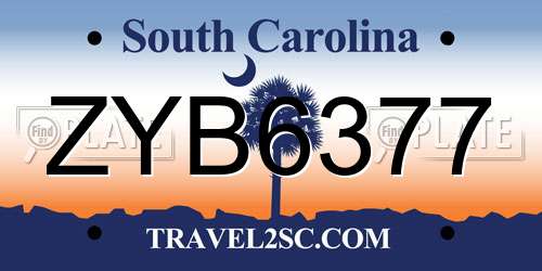 ZYB6377 South Carolina License Plate