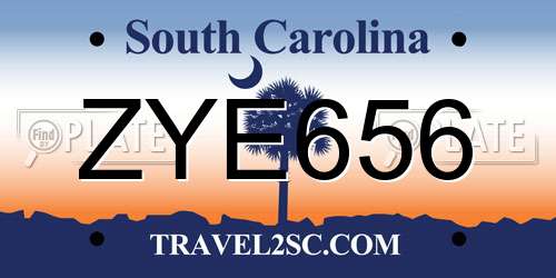 ZYE656 South Carolina License Plate