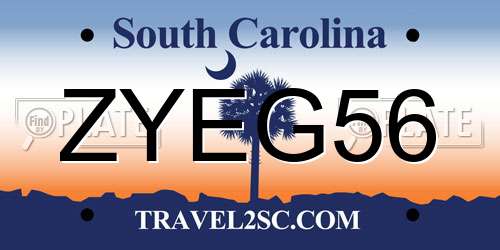 ZYEG56 South Carolina License Plate