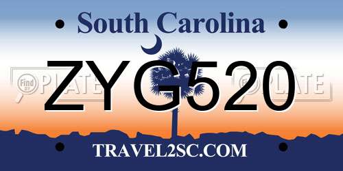 ZYG520 South Carolina License Plate