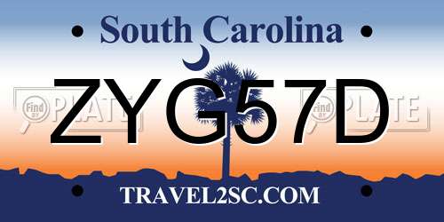 ZYG57D South Carolina License Plate