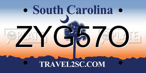 ZYG57O South Carolina License Plate