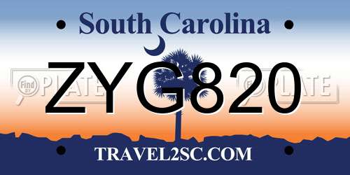 ZYG820 South Carolina License Plate