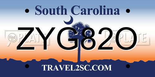 ZYG82O South Carolina License Plate
