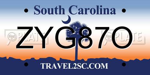 ZYG87O South Carolina License Plate