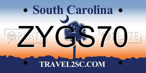 ZYGS70 South Carolina License Plate