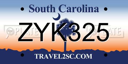 ZYK325 South Carolina License Plate