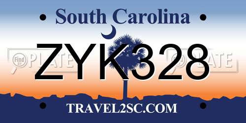 ZYK328 South Carolina License Plate