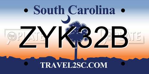 ZYK32B South Carolina License Plate