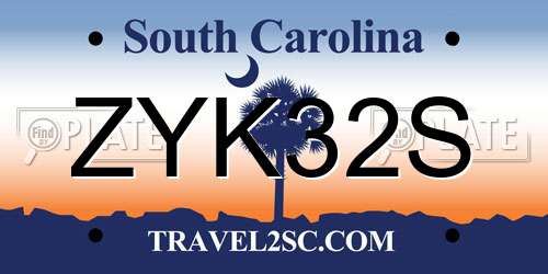 ZYK32S South Carolina License Plate