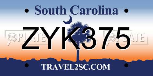 ZYK375 South Carolina License Plate
