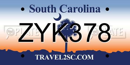 ZYK378 South Carolina License Plate
