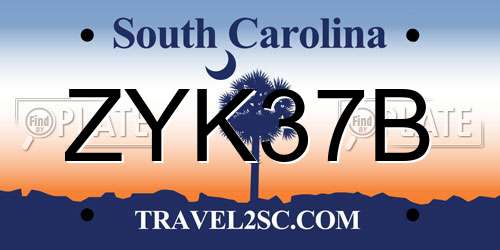 ZYK37B South Carolina License Plate