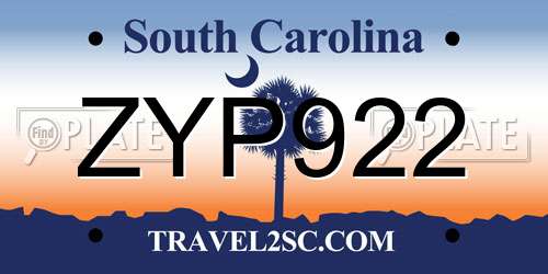 ZYP922 South Carolina License Plate