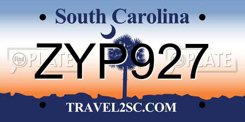 ZYP927 South Carolina License Plate