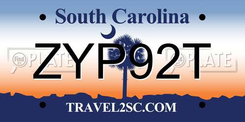 ZYP92T South Carolina License Plate