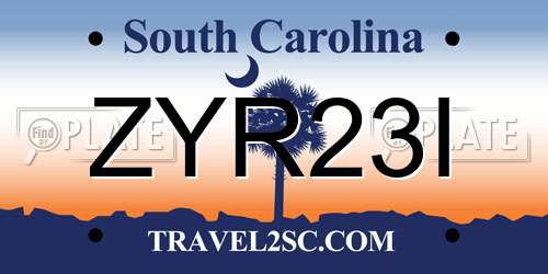 ZYR23I South Carolina License Plate