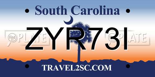 ZYR73I South Carolina License Plate