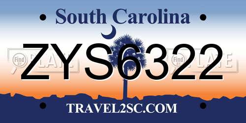 ZYS6322 South Carolina License Plate