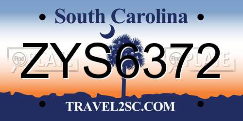 ZYS6372 South Carolina License Plate