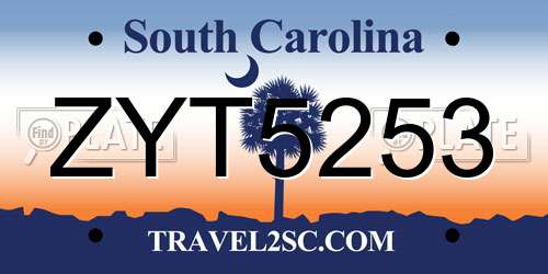 ZYT5253 South Carolina License Plate
