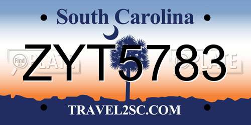 ZYT5783 South Carolina License Plate