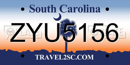 ZYU5156 South Carolina License Plate