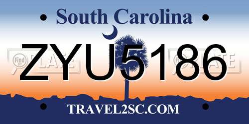 ZYU5186 South Carolina License Plate