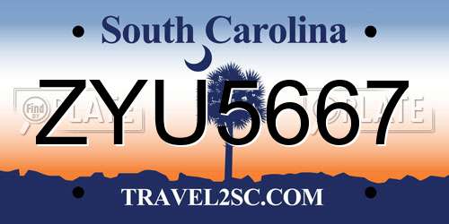 ZYU5667 South Carolina License Plate