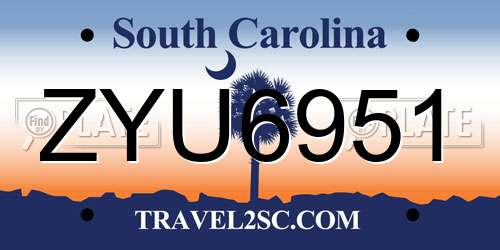 ZYU6951 South Carolina License Plate