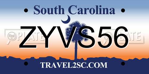 ZYVS56 South Carolina License Plate