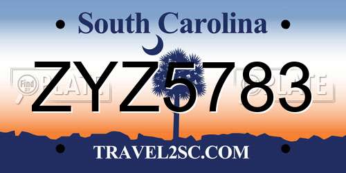 ZYZ5783 South Carolina License Plate