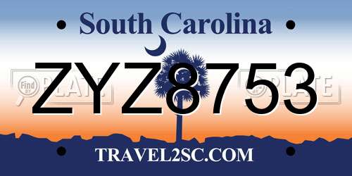 ZYZ8753 South Carolina License Plate