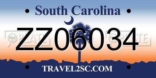 ZZ06034 South Carolina License Plate