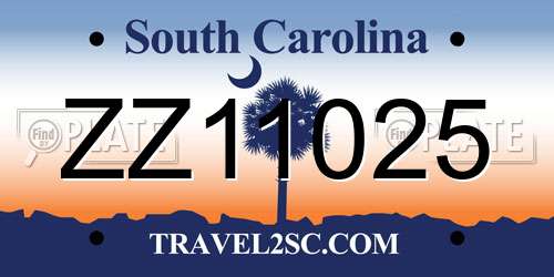 ZZ11025 South Carolina License Plate