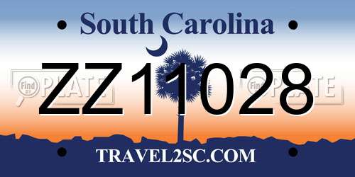 ZZ11028 South Carolina License Plate