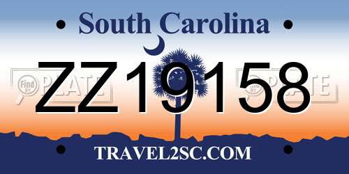 ZZ19158 South Carolina License Plate