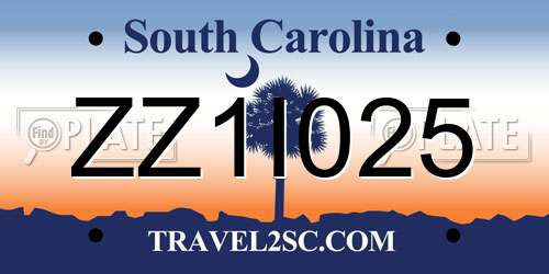 ZZ1I025 South Carolina License Plate