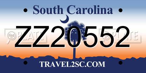 ZZ20552 South Carolina License Plate