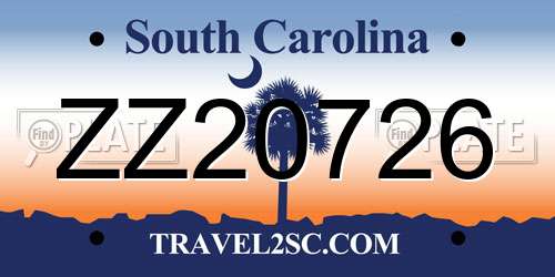 ZZ20726 South Carolina License Plate