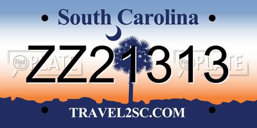 ZZ21313 South Carolina License Plate