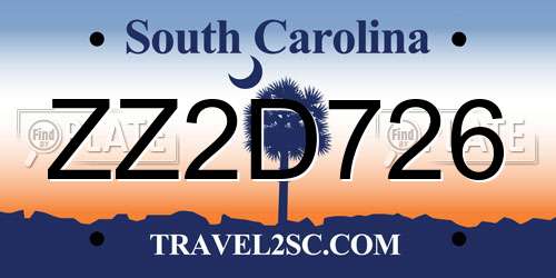 ZZ2D726 South Carolina License Plate