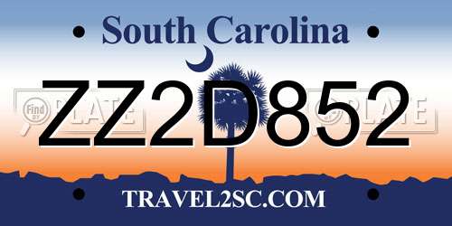 ZZ2D852 South Carolina License Plate