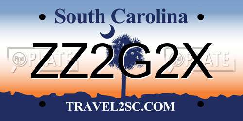 ZZ2G2X South Carolina License Plate