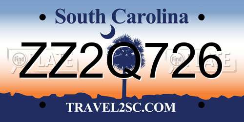 ZZ2Q726 South Carolina License Plate