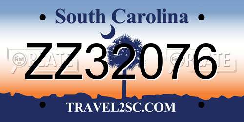 ZZ32076 South Carolina License Plate