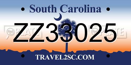 ZZ33025 South Carolina License Plate